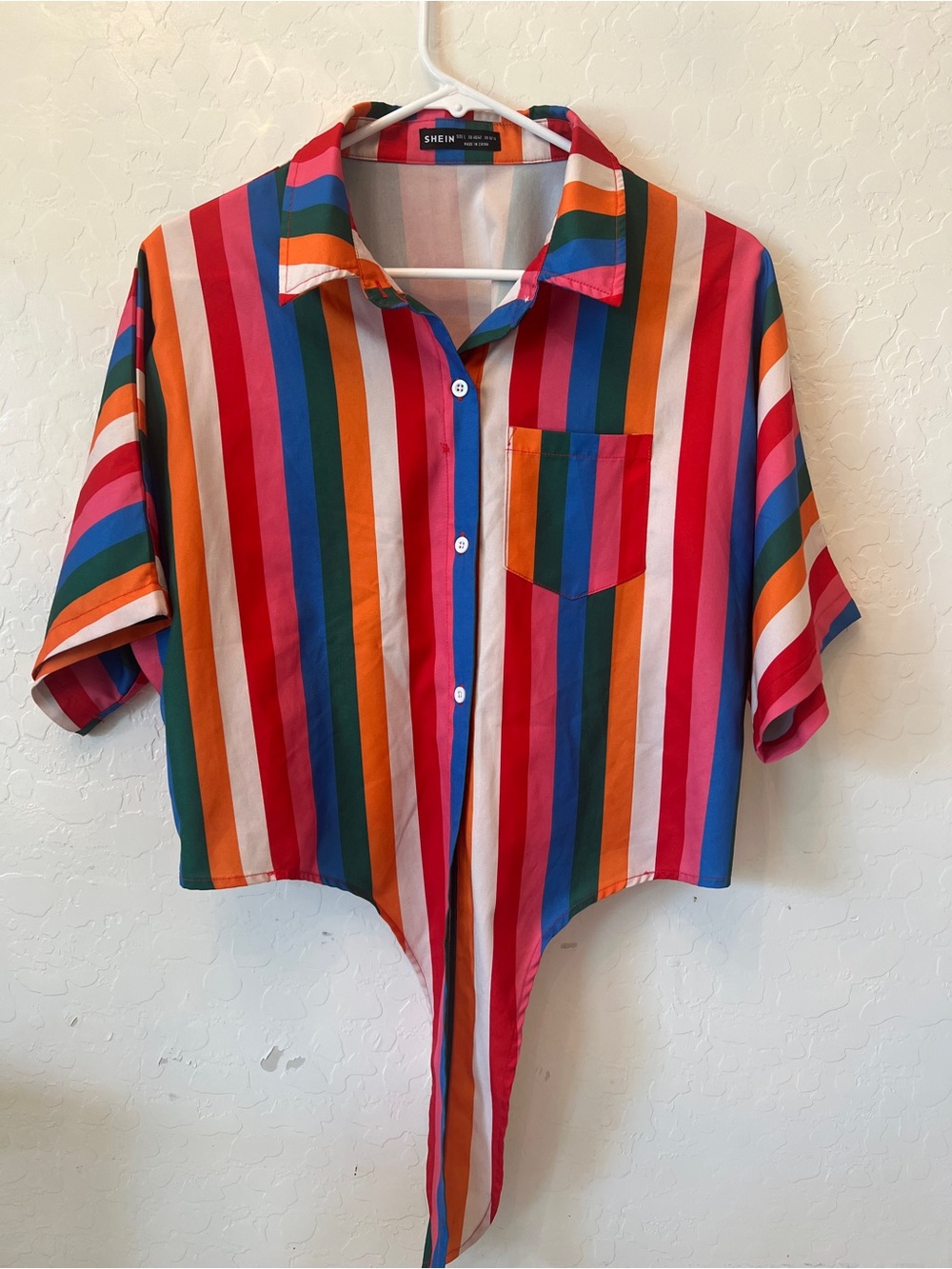 Shein Multicolor Vertical Stripe Tie-Front Shirt - Large - crop top